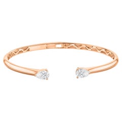 Natural 1.08 Carat SI/GH Diamond Cuff Bangle Bracelet 18 Karat Rose Gold