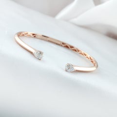 Natural 1.08 Carat SI/GH Diamond Cuff Bangle Bracelet 18 Karat Rose Gold