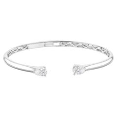 Natural 0.83 Carat SI/GH Diamond Cuff Bangle Bracelet 18 Karat White Gold