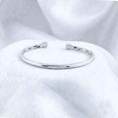 Natural 0.83 Carat SI/GH Diamond Cuff Bangle Bracelet 18 Karat White Gold