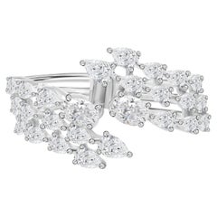 1.39 Ct Natural Pear Diamond Feathered Diamond Wrap Ring, 18K White Gold