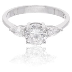 1.30 Carat Round Pear Diamond Wedding Ring 18 Karat White Gold Handmade Jewelry