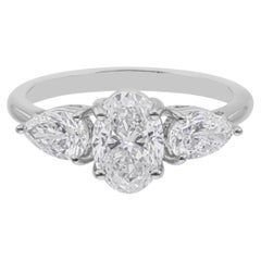 Natural 2 Carat SI Clarity HI Color Oval Pear Diamond Ring 14 Karat White Gold