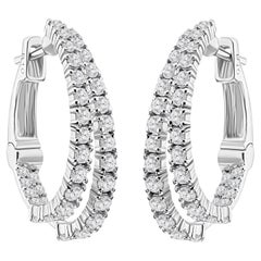1.40 Ct Natural Round Diamond Round Double-Row Hoop Earrings, 14K White Gold