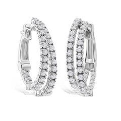 1.40 Ct Natural Round Diamond Round Double-Row Hoop Earrings, 14K White Gold