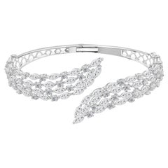 8.13 Ct Natural Marquise & Round Diamond Leaf Crossover Bangle, 14K Yellow Gold