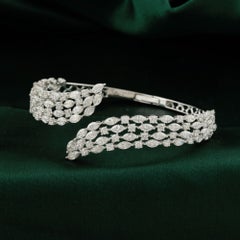 8.13 Ct Natural Marquise & Round Diamond Leaf Crossover Bangle, 14K Yellow Gold