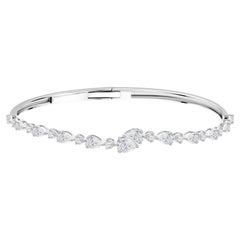 2.12 Ct Natural Marquise & Round Diamond Scattered Open Bangle, 18K White Gold