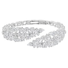 Natural Diamond Crossover Bangle Bracelet, 17.83 Carats, 18K White Gold