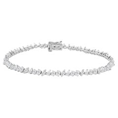3.42 Ct Natural Mixed Shape Diamond Tennis Bracelet, 18K White Gold