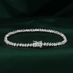 3.42 Ct Natural Mixed Shape Diamond Tennis Bracelet, 18K White Gold