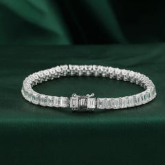21.82 Ct Natural Emerald Cut Diamond Tennis Bracelet, 18K White Gold
