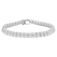 21.82 Ct Natural Emerald Cut Diamond Tennis Bracelet, 18K White Gold