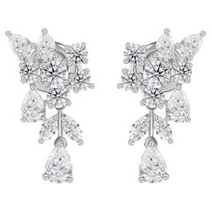 Natural Mixed-Cut Diamond Cluster Drop Earrings, 3.11 Carats, 18K White Gold