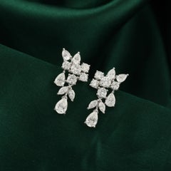 Natural Mixed-Cut Diamond Cluster Drop Earrings, 3.11 Carats, 18K White Gold