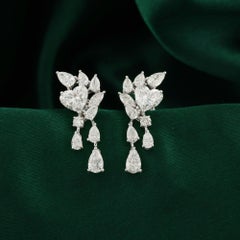 3.67 Ct Natural Diamond Mixed-Cut Cluster Drop Earrings, 18K White Gold