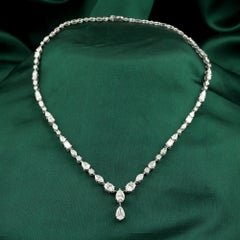 11.87 Ct Natural Mixed Diamond Drop Necklace, 18K White Gold