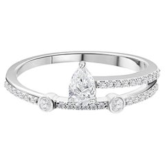 0.45 Ct Natural Marquise & Round Diamond Pear-Style Bypass Ring, 18K White Gold