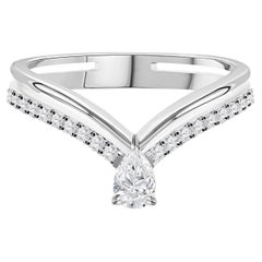 0.41 Ct Natural Pear & Round Diamond Chevron Split-Shank Ring, 18K White Gold