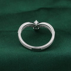 0.41 Ct Natural Pear & Round Diamond Chevron Split-Shank Ring, 18K White Gold
