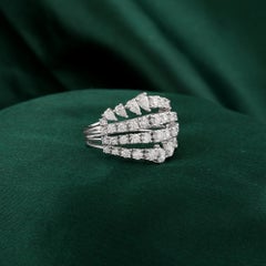 1.92 Ct Natural Round & Pear Diamond Multi-Row Statement Ring, 18K White Gol
