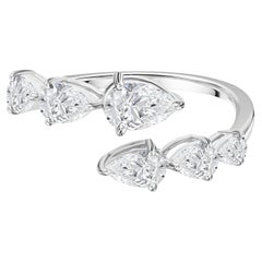 0.96 Ct Natural Pear Shape Diamond Open Bypass Ring, 18K White Gold