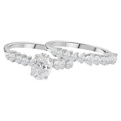 Set di anelli vistosi con diamante ovale a pera naturale da 1,64 carati e montatura a halo, in oro bianco 18 carati