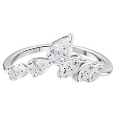 0.86 Ct Natural Pear Diamond Graduated Marquise Bypass Ring, 18K White Gold