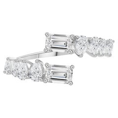 1.72 Ct Pear Emerald Cut Diamond Mixed-Cut Open Bypass Ring, 18K White Gold