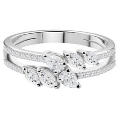 0.73 Ct Natural Round Pear & Marquise Diamond Split-Band Ring, 18K White Gold
