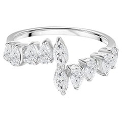 0.90 Ct Natural Marquise Pear Diamond Open Bypass Ring, 18K White Gold