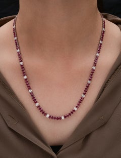 Ruby SI/H Diamond Tennis Necklace 18 Karat White Gold Jewelry