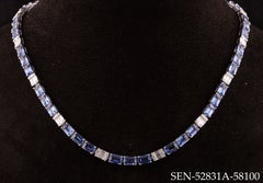 Collana con zaffiro blu, diamante SI/H, oro bianco 18 carati