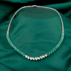 Zambian Emerald Gemstone SI/H Diamond Necklace 18 Karat White Gold