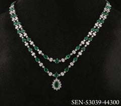 Zambian Emerald Gemstone Necklace SI/H Diamond 18 Karat White Gold