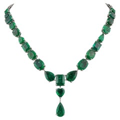 38.95 Carat Zambian Emerald Gemstone Necklace 9k White Gold Jewelry