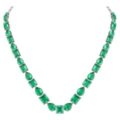 23.59 Carat Mixed Shape Zambian Emerald Necklace 9k White Gold Jewelry