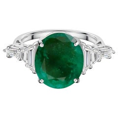 5.48 Ct. Zambian Emerald 0.63 Carat SI/H Diamond Ring 18 Karat White Gold