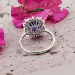 Blue Sapphire Gemstone SI/H Diamond Ring 18k White Gold Jewelry