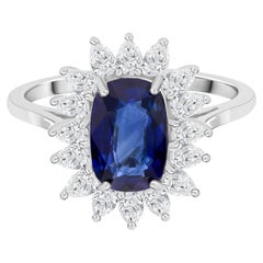 Blue Sapphire Gemstone Cocktail Ring SI/H Diamond 18 Karat White Gold