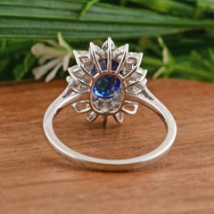 Blue Sapphire Gemstone Cocktail Ring SI/H Diamond 18 Karat White Gold