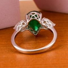 Zambian Emerald Gemstone SI/H Diamond Ring 18 Karat White Gold