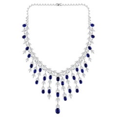 42.12 Carat Blue Sapphire 38.34 Carat SI/H Diamond Necklace 18 Karat White Gold