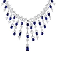 42.12 Carat Blue Sapphire 38.34 Carat SI/H Diamond Necklace 18 Karat White Gold