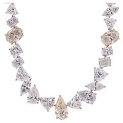 34.3 Carat SI Clarity GH Color Mixed Diamond Necklace 18 Karat White Yellow Gold