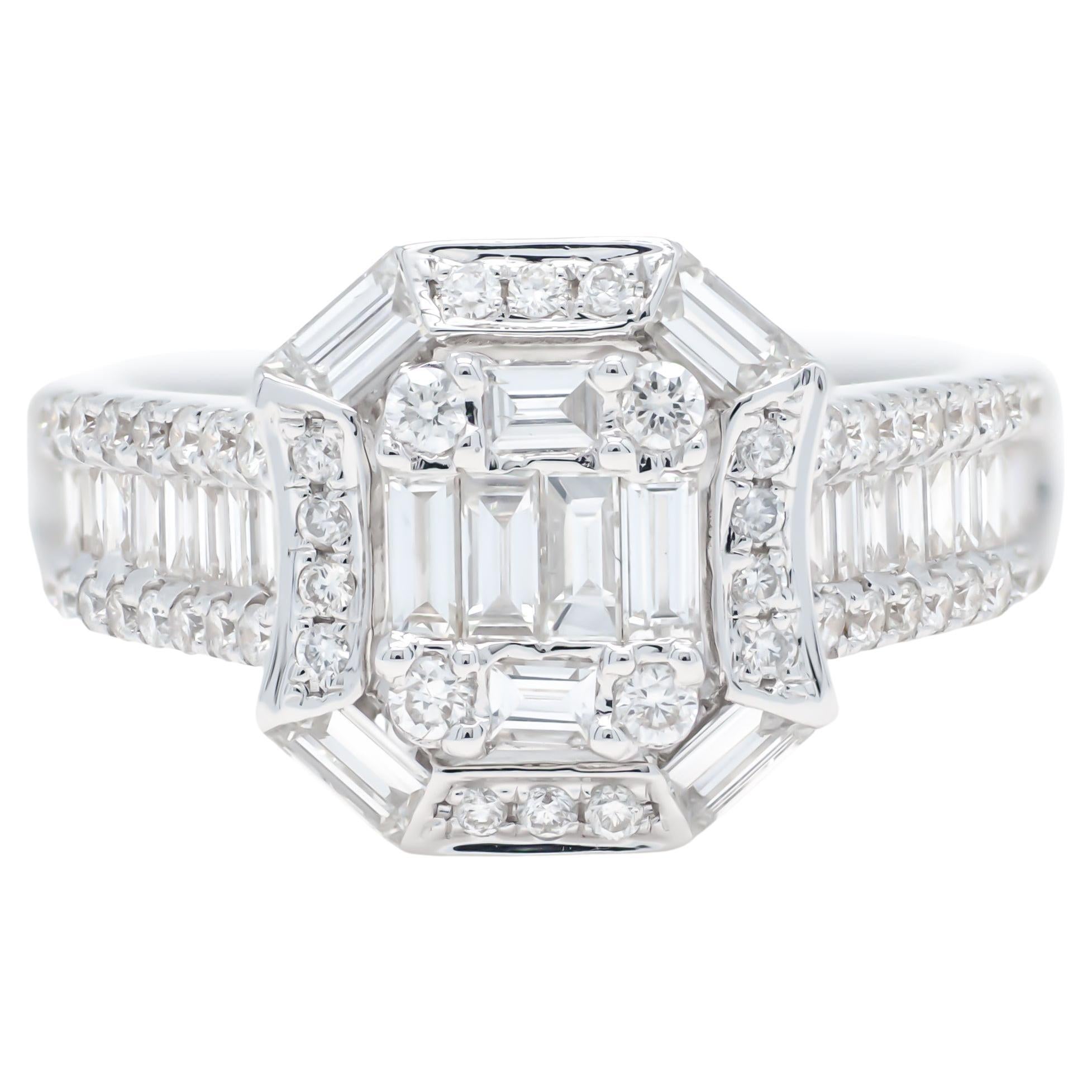 Natural Diamond 1.51 carats 18KT White Gold Art Deco Cocktail Ring