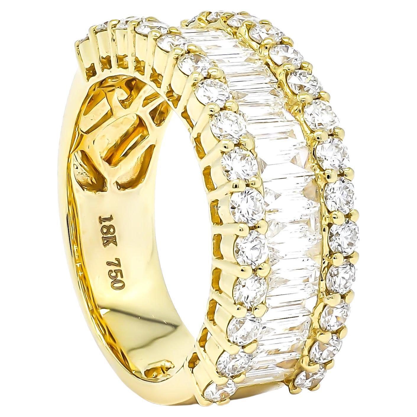 For Sale:  18KT Yellow Gold Baguette Round Diamonds Cocktail Channel Half Eternity Ring