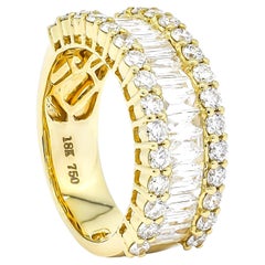 18KT Yellow Gold Baguette Round Diamonds Cocktail Channel Half Eternity Ring