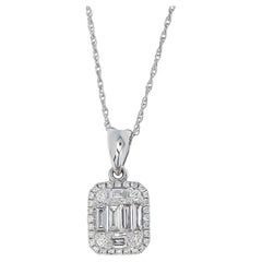 Natural diamond 0.43 carats 18KT White Gold Cluster Pendant Chain Necklace