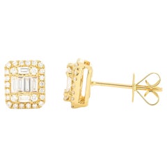 Diamant naturel 0,70 carat  Boucles d'oreilles Halo en or jaune 18 carats